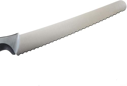 Vista 124 de Mercer Culinary Millennia Colors - Cuchillo Santoku, borde Granton de 7 pulgadas, color rojo
