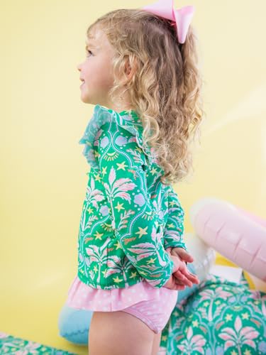 Image of RuffleButts Baby Girls Modern Skirted Rash Guard Bikini - UPF 50+ Sun Protection Swimsuit