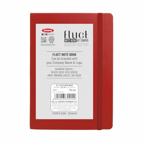 Image of Anupam Fluct A7 Hard Bound Journal | 128 Pages 80gsm | Matte Finish PVC Cover Aesthetic Diary | pH Neutral & Acid Free Ruled Paper | Matching Elastic Lock | For Journaling (Pack of 2 Red)