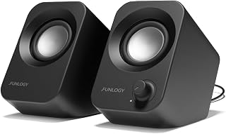 FUNLOGY 14W Stereo PC Speakers, USB Powered Compact 30° Tilt Design, Volume Dial for Desktop Laptop Gaming Black