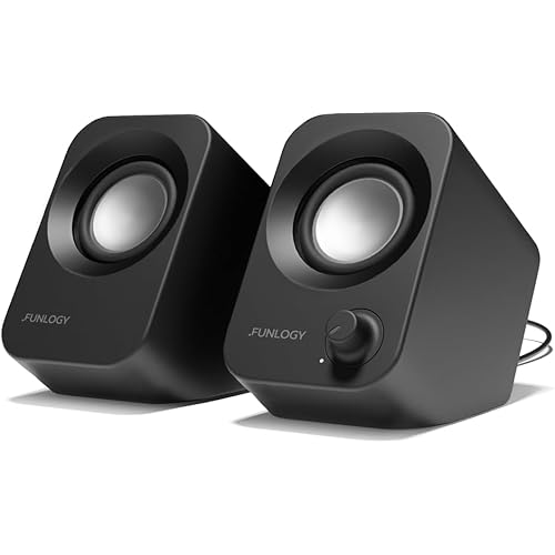 FUNLOGY Speaker - 14W Stereo PC Speakers, USB Powered, Compact Size with 30° Tilt Design, Volume Dial Control, for Desktop, Laptop, Monitor, Gaming Consoles, Black