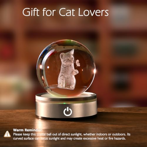 Image of IFOLAINA 3D Cat Crystal Ball Cat Lover Gifts for Women 3D Cat Figurines Home Decor Cat Collectibles Snow Globes Gift for Girl Cat Lamp for Bedroom Unique Cat Gifts for Her