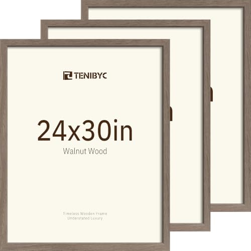 TENIBYC 24x30 Picture Frame, Walnut Wood, 3 Pack, Gallery Wall Hanging