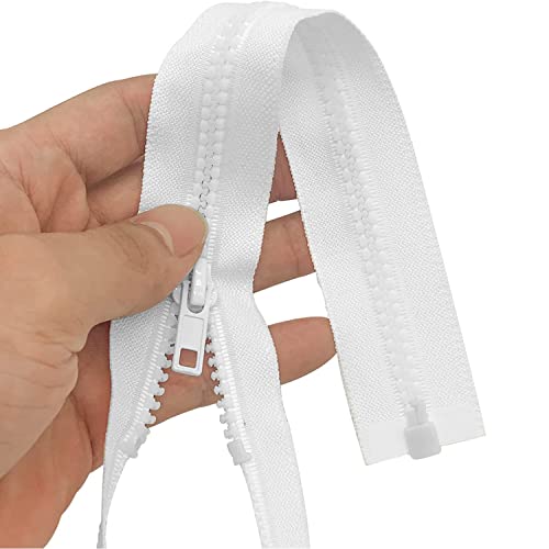 Sawoake 2Pcs #5 32 Inch Separating Jacket Zippers For Sewing Coats Jacket Zipper White Molded Plastic Zippers Bulk Tailor Diy Sewing Tools For Garment/Bags/Home Textile #TOP2