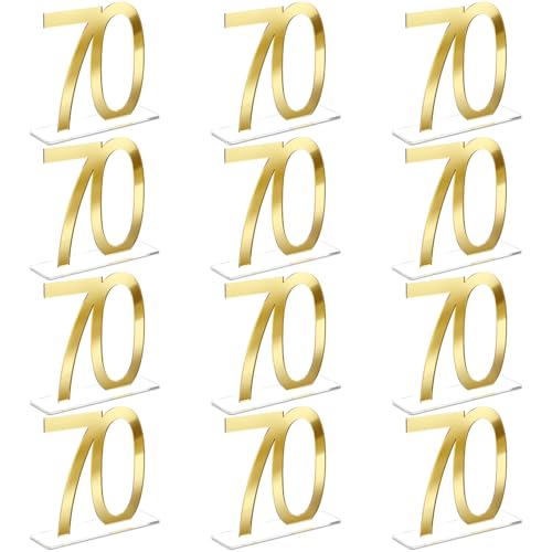 Image of Threehoney 12 Pcs Mirror Gold 70th Birthday Decorations for Men and Women Acrylic Anniversary Decorations Table Numbers Centerpieces for Birthday Party