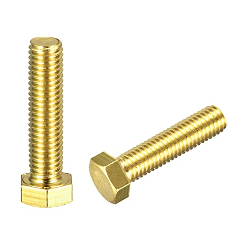 Image of uxcell Brass Hex Bolts, 1 /2-13x2 2pcs Fully Thread Grade 4.8 Solid Brass Hexagon Head Bolt Machine Screws for Machinery