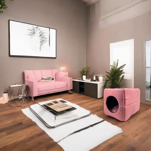 Cama Suede Toca Iglu 3 em 1 Cachorro Gato Frio Quente Pet G (Rosa)