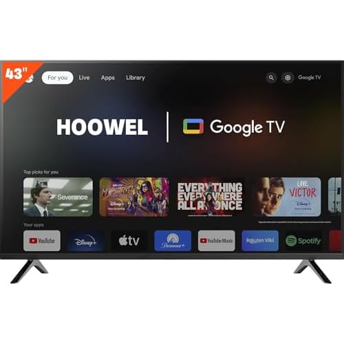 43 Inch Smart TV Ultra HD 4K LED Google TV (Bluetooth, Wi-Fi, USB, Ethernet, HDMI) Slim Design Smart tv with Built-in Google Assistant with Voice Remote Streaming Television, Black