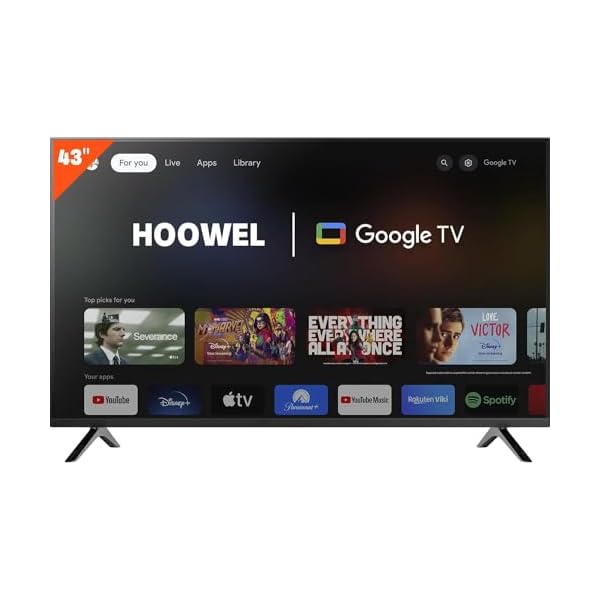 43 Inch Smart TV Ultra HD 4K LED Google TV (Bluetooth, Wi-Fi, USB, Ethernet, HDMI) Slim Design Smart tv with Built-in Google Assistant with Voice Remote Streaming Television, Black