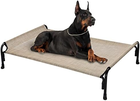 veehoo Cooling Elevated Dog Bed, Outdoor Raised Dog Cots Bed for Large Dogs, Chew Proof Standing Pet Bed with Washable Breathable Mesh, No-Slip Feet for Indoor Outdoor, Large, Black Silver