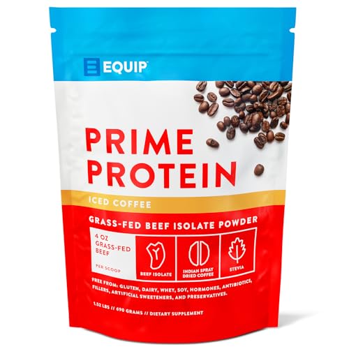 Equip Foods Prime Protein Powder | Clean, Grass Fed Beef Protein Isolate | Carnivore Protein Powder | Paleo, Keto Friendly | Gluten, Dairy Free | Helps Build & Repair Tissue | 30 Servings, Iced Coffee