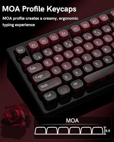 Image of Vintage Red Rose Keycap Set, Custom PBT Keycaps for Mechanical Keyboard, MOA Profile, 131 Keys Dye-Sublimation Key caps Compatible with 60%, 65%, 75%, TKL, Full-Sized Layout