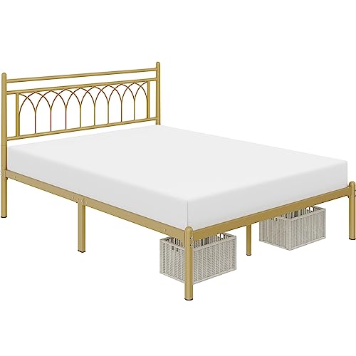 Yaheetech YT-00125155 Queen Bed Frame, Metal Platform Bed With Modern Style Petal Accented Headboard, Mattress Foundation With Spacious Underbed Storage,No Box Spring Needed, Easy Assembly, Antique Gold Queen Bed thumb #8
