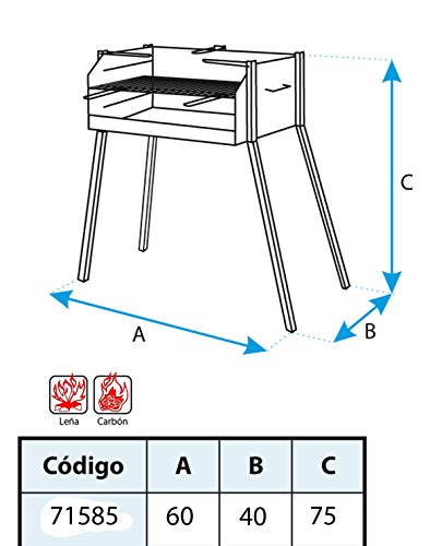 Imex El Zorro Quadratischer Grill mit Paella-Halterung, 60 x 40 cm, robuster Stahl, vielseitiger Grill für den Garten