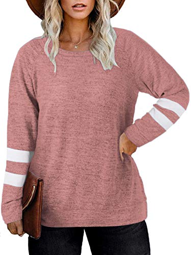 Dolnine Plus Size Sweatshirts For Women Winter Long Sleeve Tops Shirts Pink-20W #TOP1
