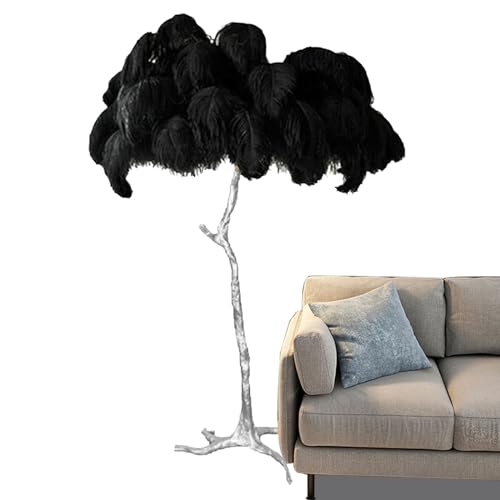 Lampadaire de luxe plume d'autruche et résine argentée pour décoration maison