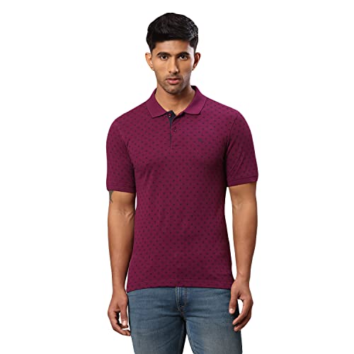 Image of Raymond Men's Pure Cotton Print Pattern Modern Fit Polo Collar Polo Neck Half Sleeve Casual T-Shirt