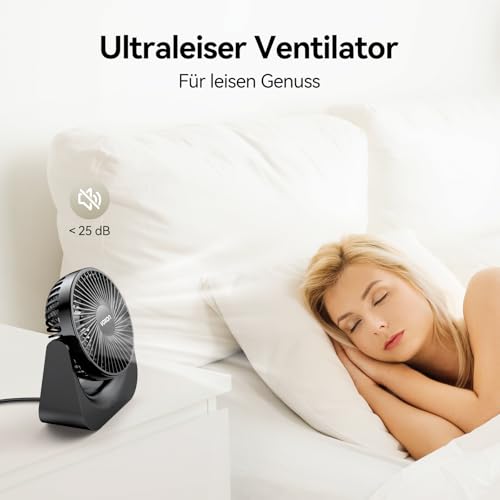VOXON USB Tischventilator, Mini Ventilator mit 5 Geschwindigkeiten, Ventilator Leise, Usb Fan Klein mit 1,5M Langem Kabel, Tragbarer Usb Lüfter für Desktop Büro Zuhause Schlafzimmer, KEINE BATTERIE 3