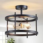 Saint Mossi Industrial Black Ceiling Light with Gold Accents, 3-Light Semi Flush Mount Ceiling Light Fixture, Modern Vintage E27 Chandelier for Living Room, Bedroom, Kitchen, Hallway