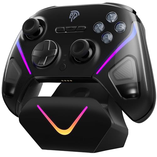 EasySMX D10 Controller PC mit Ladestation, Wireless Controller mit TMR Joystick & 2 in 1 Trigger, 1000Hz Polling Controller mit RGB für PC/Switch/Handy-Schwarz