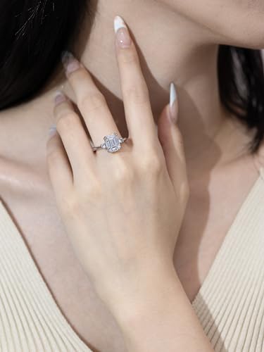3ct Moissanite Engagement Ring for Women, 10 * 8MM Main Stone, D Color VVS1 Emerald Cut Moissanite Wedding Promise Proposal Ring for Women Wife Anniversary Bridal Gift, All Size2