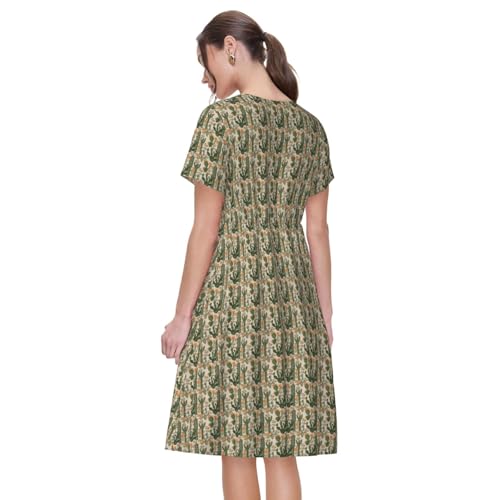 Robe à manches courtes imprimé cactus vert fluide et confortable