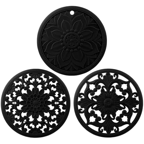 Zoyizi Black Silicone Trivets for Hot Dishes, Pots & Pans, Round Hot Pads for Kitchen, Silicone Trivet mat for Table Tops, Silicone Pot Holder for Countertops, Heat Resistant Mat, Silicone Mats Set 3 Cover