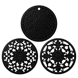 Zoyizi Salvamanteles de silicona negros – Almohadillas calientes redondas para cocina, resistentes al calor, juego de 3
