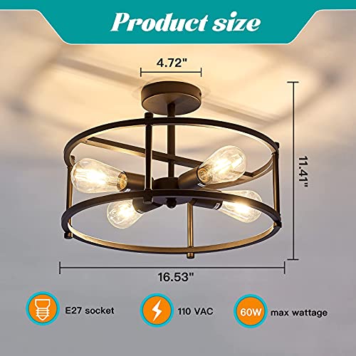 Fgsadi Industrial Semi Flush Mount Ceiling Light,4 Light Rustic Metal Ceiling Light Fixture,Black Farmhouse Chandelier For Kitchen Island Dining Room Hallway Entryway Bedroom Living Room. #TOP2