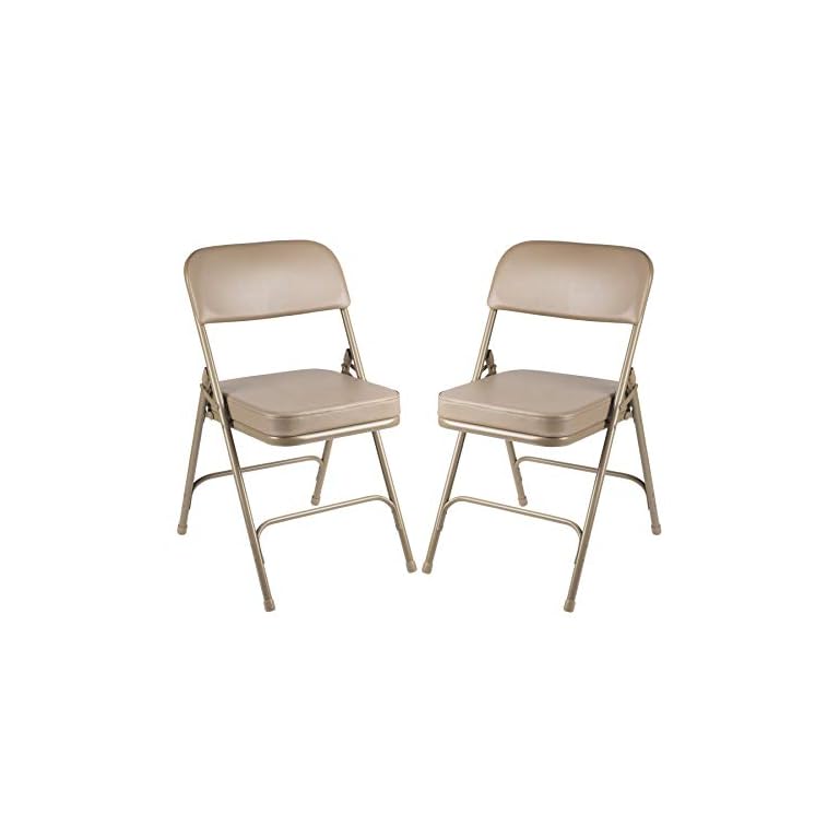 OEF Furnishings OEF3200 Series Heavy Duty, Industrial Grade, Premium Vinyl Folding Chairs 2" Ultra Padded Seat Double Hinged Steel Frame (2 Pack, Beige/Beige)