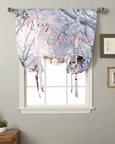 MISHKIN Merry Christmas Snowman Tie Up Curtain for Window Blackout Balloon Valance Curtain for Bathroom Winter Xmas Elk Bunny Birds Adjustable Window Shade for Kitchen Living Room Bedroom 34