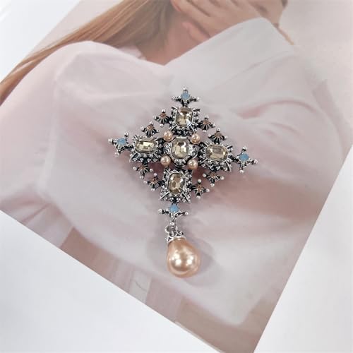 Image of Vintage Cross Rhinestones Pearl Teardrop Brooches Lapel Pins for Women Girls Dainty Boho Crystal Pin Dress Suit Bouquet Ceremony Accessories Jewelry Valentine's Day Gifts