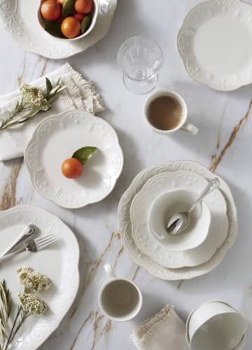 Image of Lenox Dinnerware Set, French Perle White 16-Piece Set, Service For 4, Stoneware Material, Dishwasher Safe, Microwave Safe, Plates, Bowls, Mugs, Plates and Bowls, Dishes (White, 16 Piece)