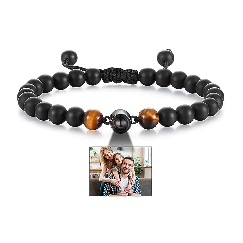 Custom Tiger Eye Memorial Bracelet for Dad - Personalized Photo Projection