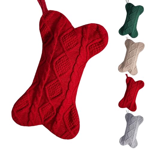 HDQQEU Weihnachtsstrumpf Für Hunde, Dog Christmas Stocking, Süß KnochenföRmig Hängende Weihnachten Strumpf Nikolausstrumpf Großer Christmas Stockings Für Weihnachtsbaum Hund Strümpfe (Rot)