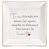 SUNBMO Good Friends Bestie Gifts for Her Ceramic Jewelry Trinket Dish - True Friends are Never Far Apart, Maybe in Distance but Never in Heart