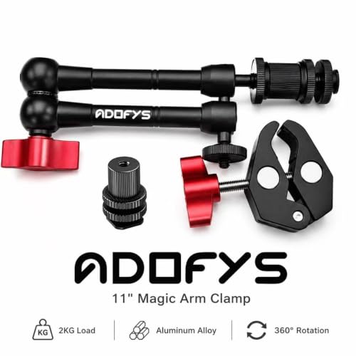 Image of ADOFYS Magic Arm with Super Clamp - 11in /28cm Adjustable Articulating Friction Camera Mount & Clamp with 1 /4 inch and 3 /8 inch Thread for LCD Monitor LED Light Flash Light Phone Action Cam