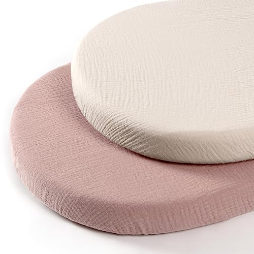lulumoon Baby Muslin Bassinet Sheets: Cotton Bassinet Sheets Neutral for Boys and Girls - Fitted for Oval Rectangle or Hourglass by lulumoon - Used condition - US$15.96