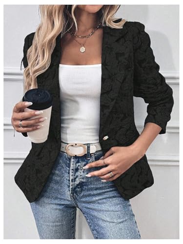 Floerns Women's Floral Jacquard Long Sleeve Blazers Open Front Work Suit Jackets4