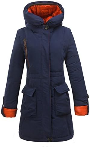 Z.D.SUIYUE Women's Warm Comfortable Long Duck Down Slim Parka Jacket With Hood (Large, Dark Blue)
