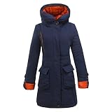 Z.D.SUIYUE Women's Warm Comfortable Long Duck Down Slim Parka Jacket With Hood (Large, Dark Blue)