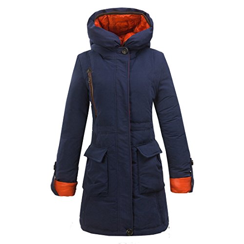 Z.d.suiyue Women's Warm Comfortable Long Duck Down Slim Parka Jacket With Hood (Large, Dark Blue) #TOP1