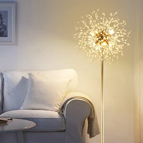 69 Inch Crystal Floor Lamp, Modern Standing Lamp With K9 Crystal, Led Floor Lamp With On/Off Foot Switch, Metal Tall Pole Lamp For Living Room, Girls Room, Bedroom, Dresser, Office, Gold Finish #TOP5