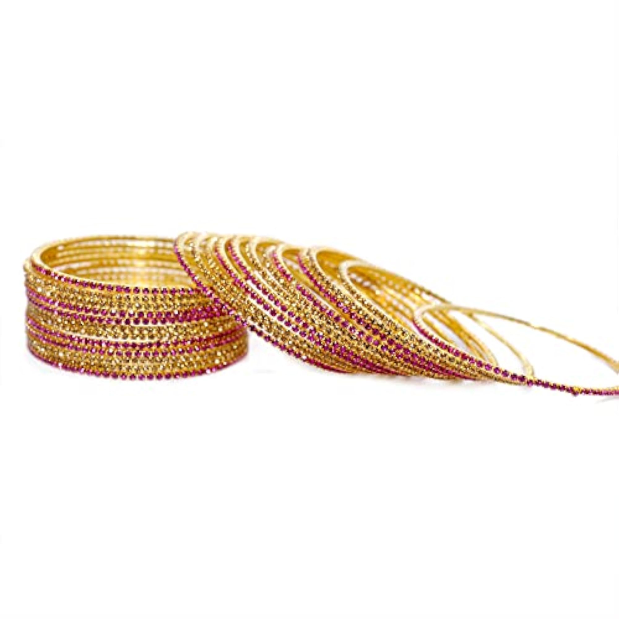 Zircon Gemstone Studded Glossy Finished Bangle Set (Pack of 24)