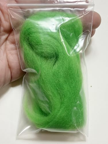 LM043-005 MOREZMORE Wool Roving for Needle Felting 5g Lawn Green Merino 100% Wool Fine Grade
