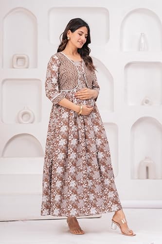 Image of Dhruvi Women's Rayon Anarkali Maternity Dress & Feeding Kurti with Zippers