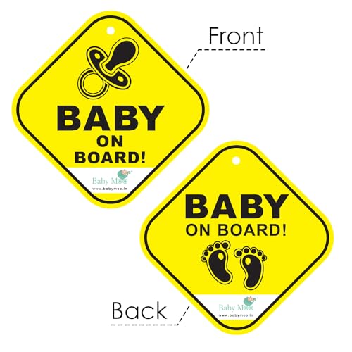 Image of BabyMoo Pacifire and Tiny Safety Sign for Car with Vacuum Suction Cup Clip Yellow -Weatherproof Car Decal-Adorable Design for Maximum Attention-Enhance Road Visibility-Easy to Apply and Residue