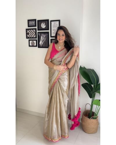 Image of Sidhidata Women's Soft Organza Silk Saree With Embroidered Lace Boarder & Jhumka With Unstitched Blouse Piece (Palak)