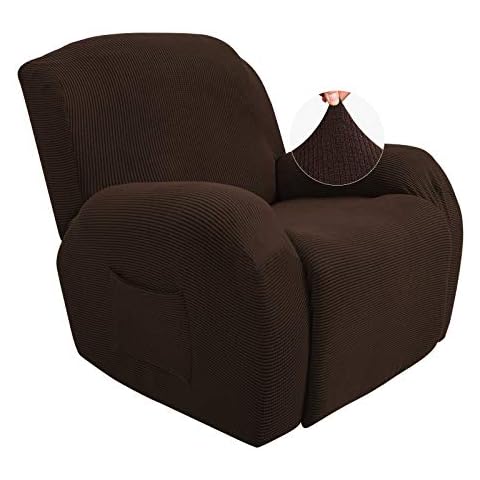 JIVINER Super Stretch Recliner Chair Covers 4 Pieces Sofa Slipcover for Recliner Chair with Pockets Reclining Furniture Protector (Recliner, Chocolate) Cover