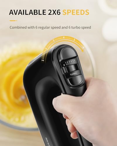Image of SHARDOR Hand Mixer Electric, 6 Speed & Turbo Mixer Electric Handheld, Snap-On Storage Case,5 Stainless Steel Accessories for Whipping, Mixing Cookies, Brownie, Cakes, Dough Batters (Black)